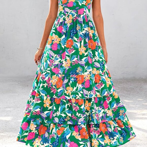 Summer Dresses for Women 2025 Casual Ruffle Smocked Tiered A-Line Boho Floral Ma - Picture 3 of 8